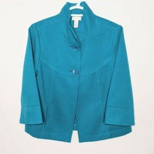 Chico's Womens Cropped Swing Coat Jacket Two Button Size 0 Teal Unlined